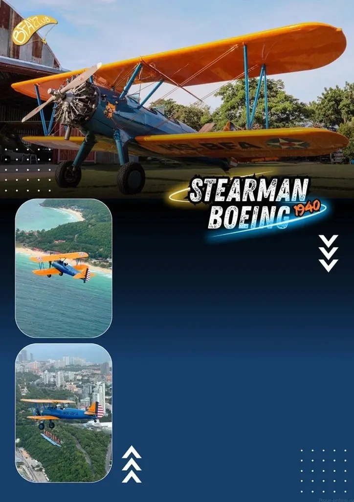 Pattaya üzerinde Stearman çift kanatlı uçakla manzara uçuşu